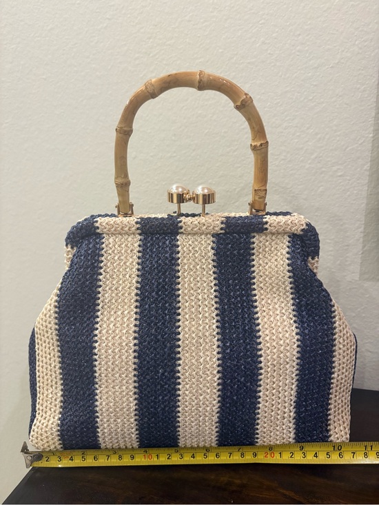 Tommy Bahama Handbags - Tommy Bahama Navy and Cream Striped Woven Top-Handle Shoulder Bag
